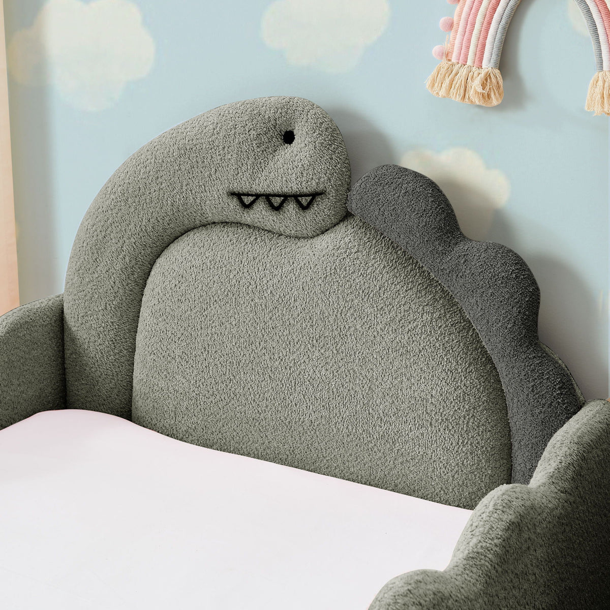 Dinosaur Shaped Toddler Bed with Safety Guardrail - Twin Upholstered Bed