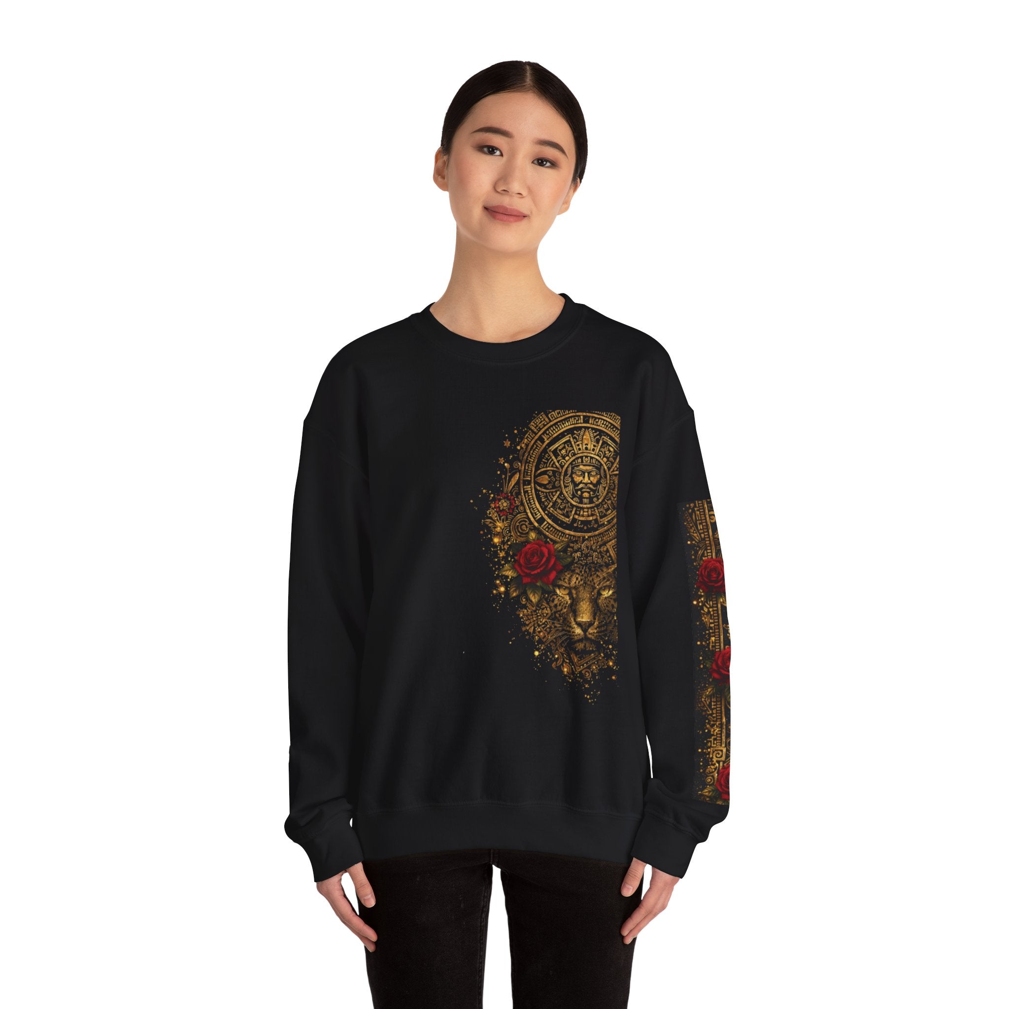 Golden Azteca Calendar & Rose Graphic-Reina Azteca sweatshirt