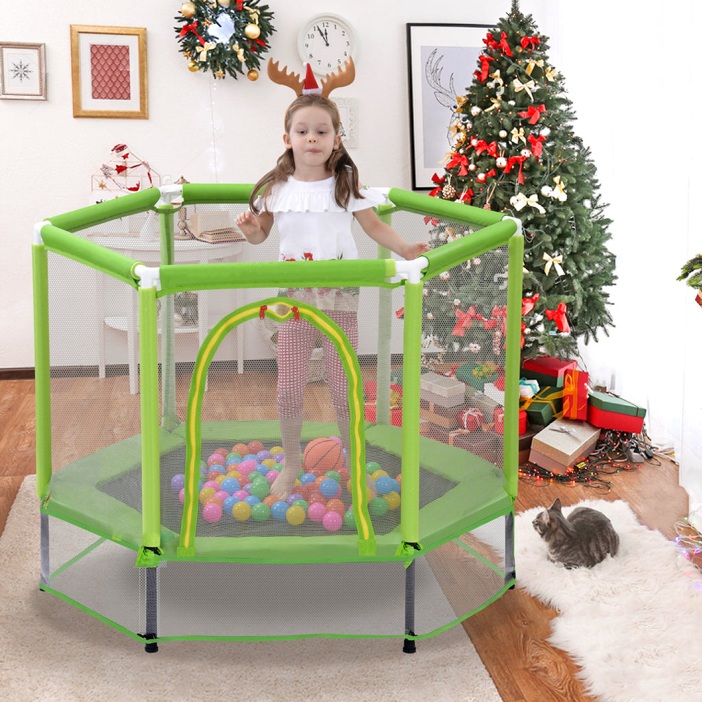 55-Inch Kids' Trampoline with Safety Enclosure | Green