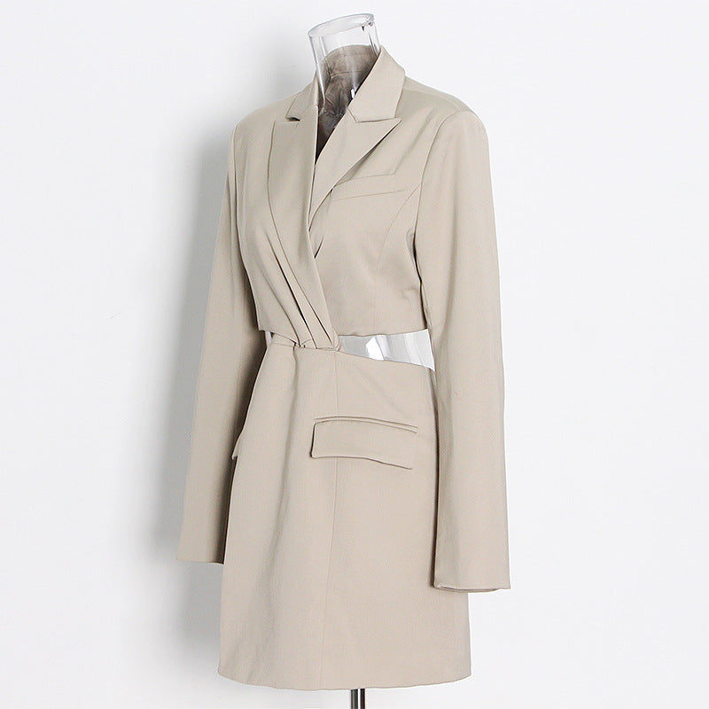 Hollow Out Backless Design Slim Blazers For Women Solid Long Sleeve High Waist Jackets