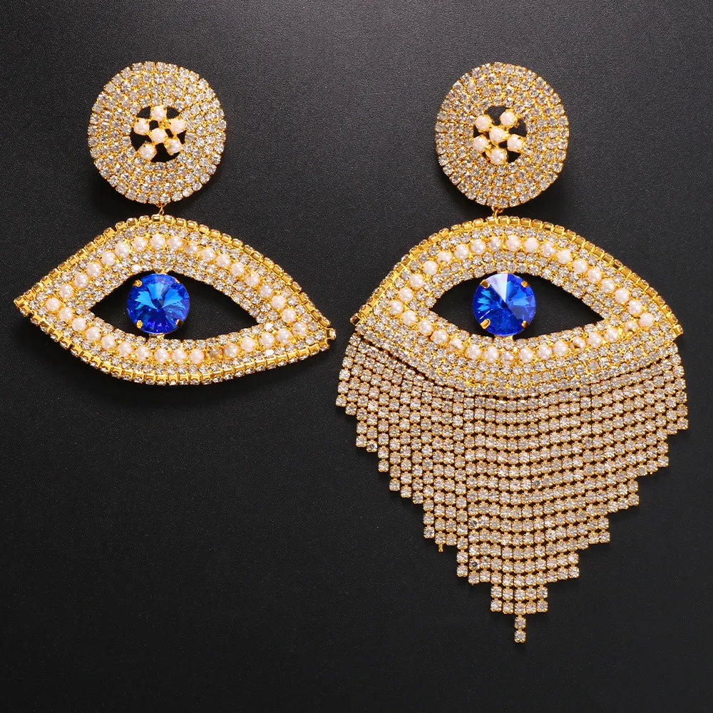 Oversized Rhinestone Evil Eye Statement Earrings