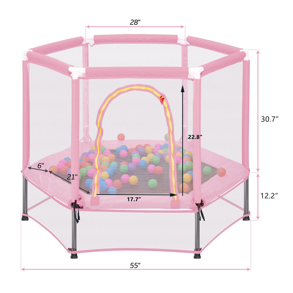 55-Inch Kids' Trampoline with Safety Enclosure | Pink