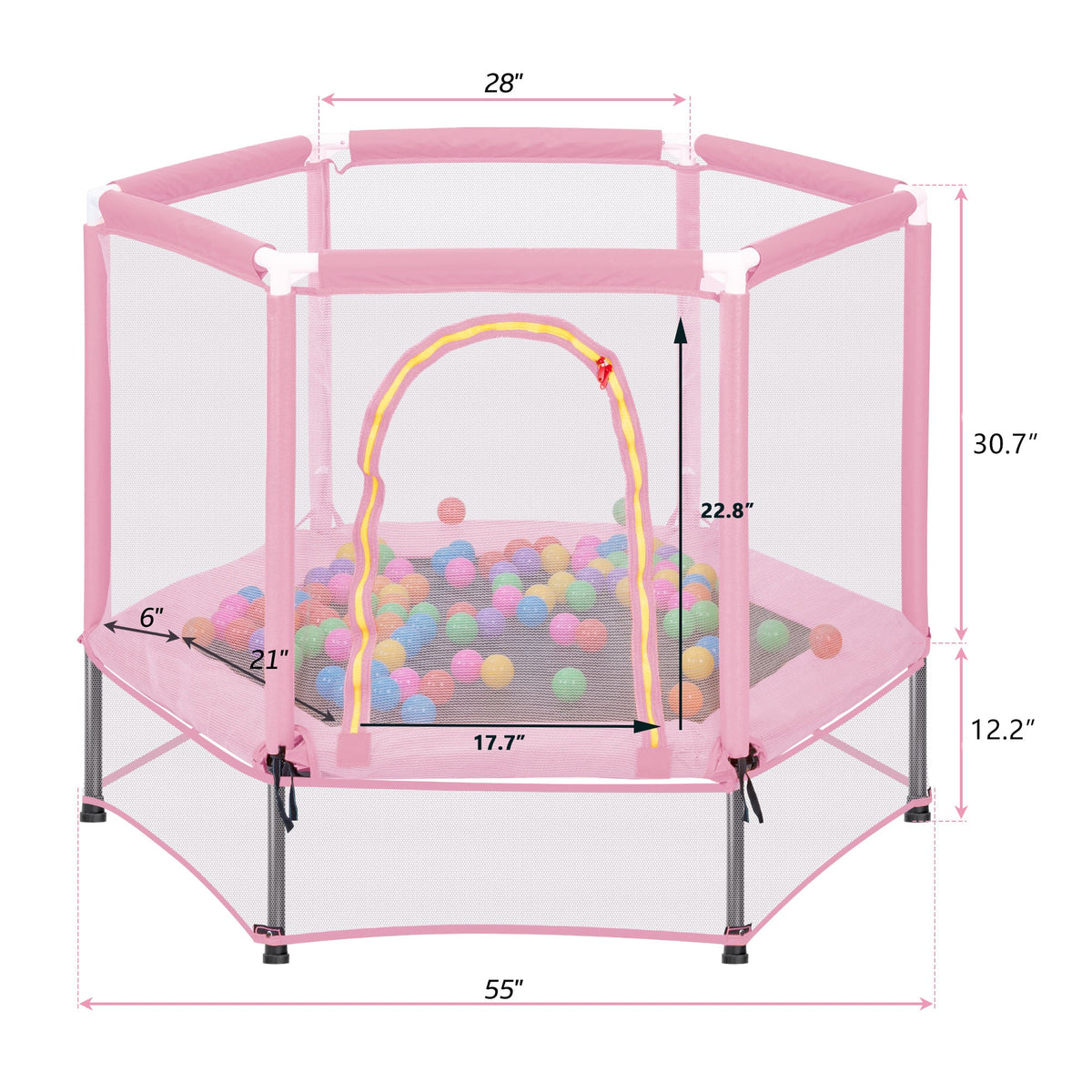 55-Inch Kids' Trampoline with Safety Enclosure | Pink