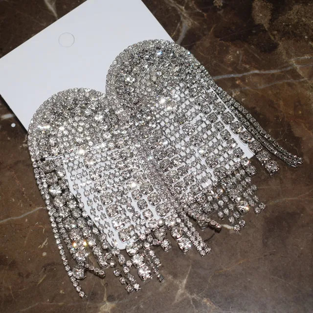 Rhinestone Tassel Statement Dangle Earrings