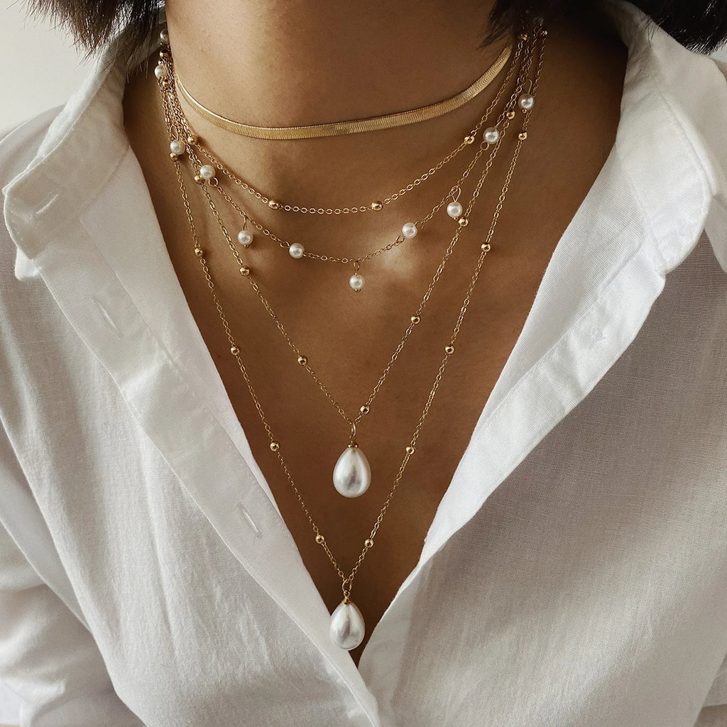 Pearl Tassel Lariat Choker Necklace