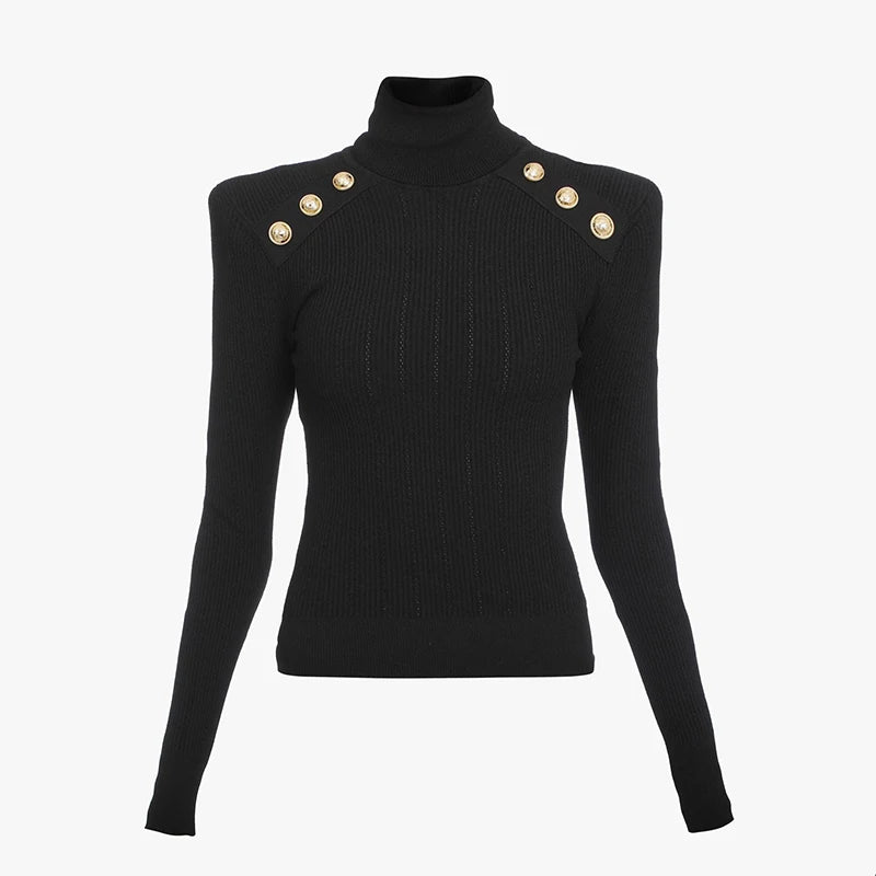 Gold Buckle Turtleneck Sweater