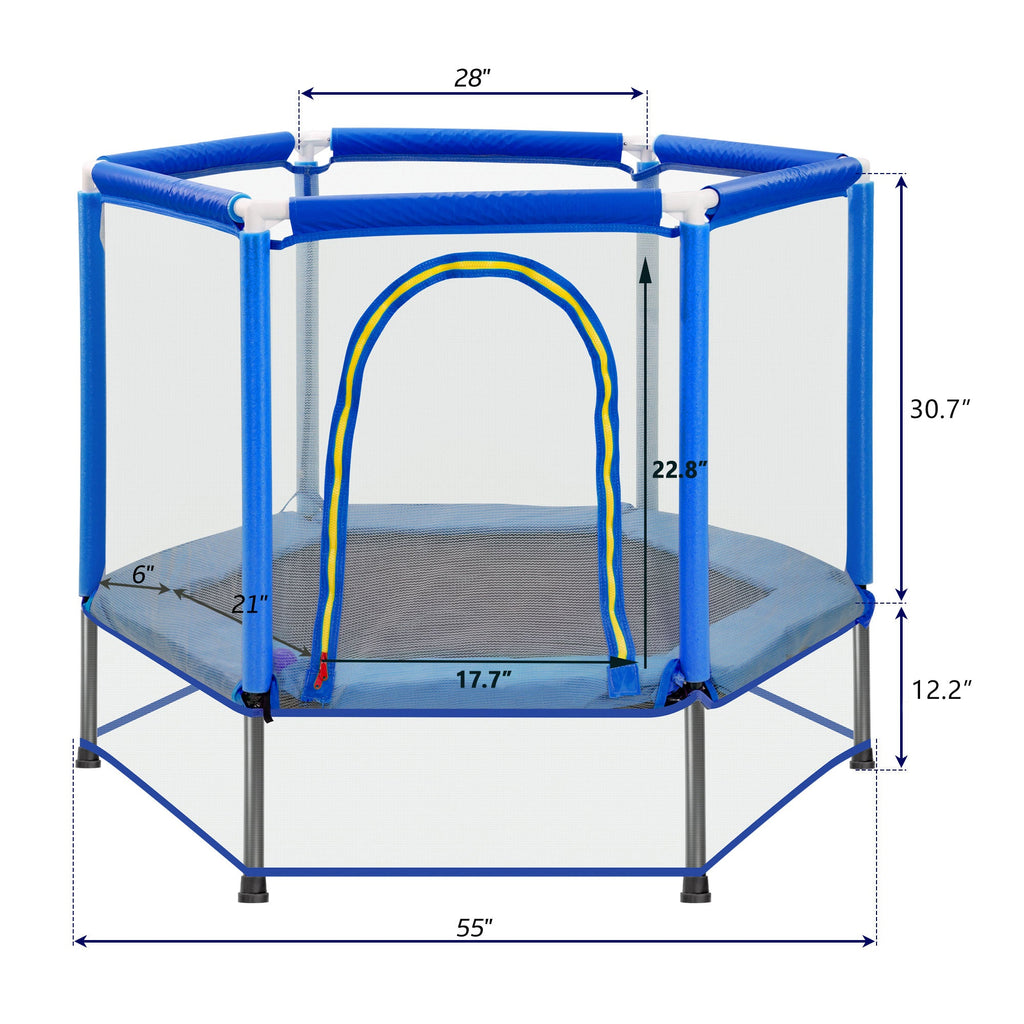 55-Inch Kids' Trampoline with Safety Enclosure | Blue