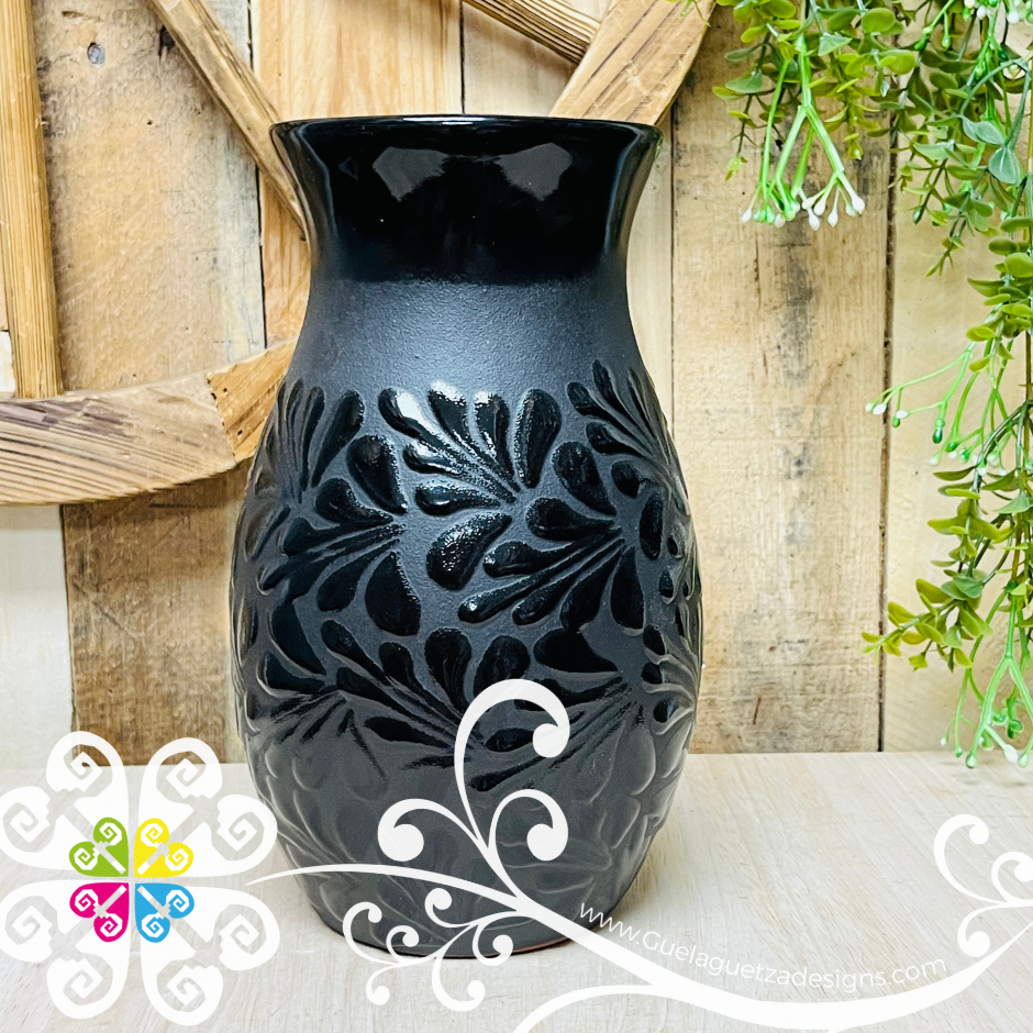 Black Espiga Plumeado Florero Ovulo - Florero Barro