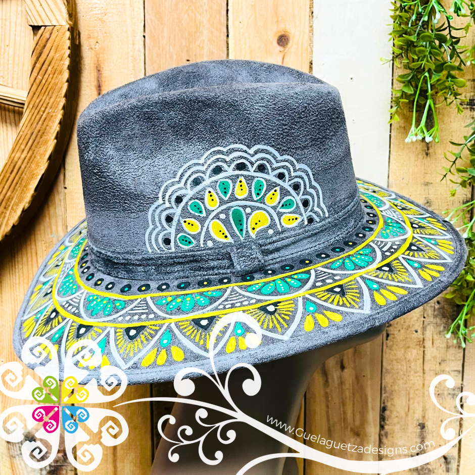 Dark Gray Indiana Mitla Velvet Hat - Hand Painted Hat