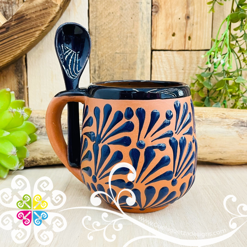 Navy Blue Clay Mug with Spoon - Taza Espiga con Cuchara