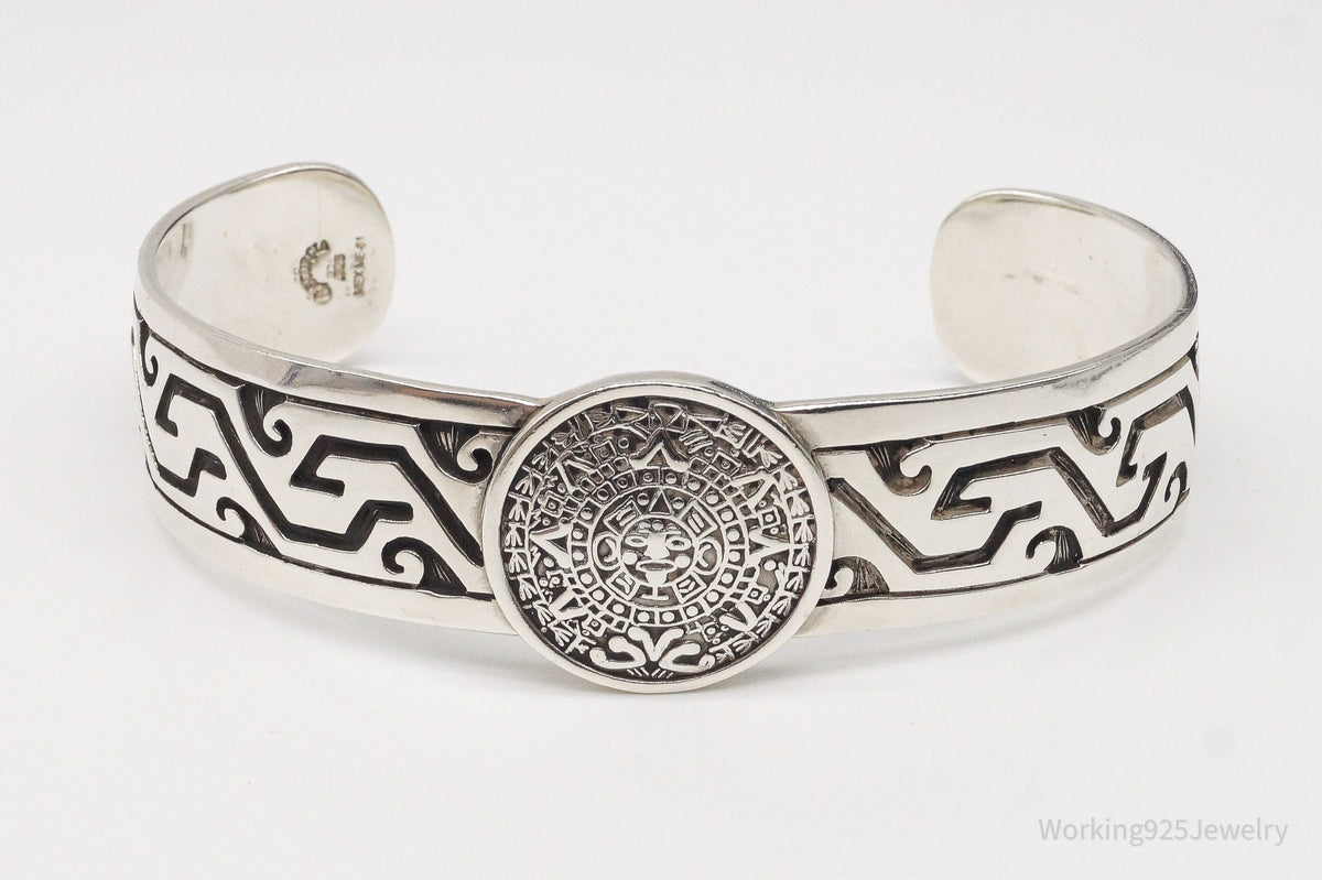 Vintage Escorcia Mexico Mayan Calendar Sterling Silver Cuff Bracelet