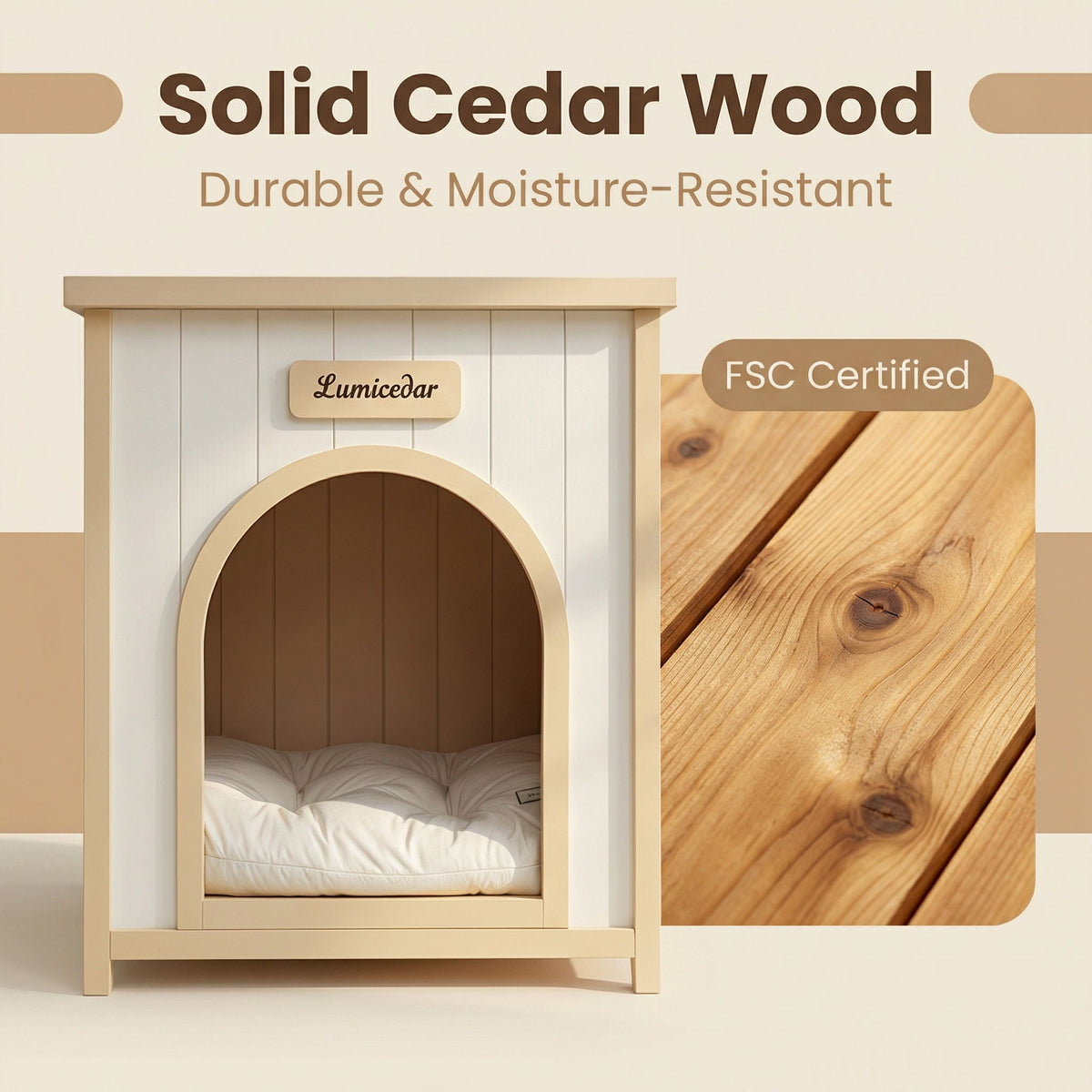 Indoor Dog House with Removable Cushion - Cream White / Light Yellow