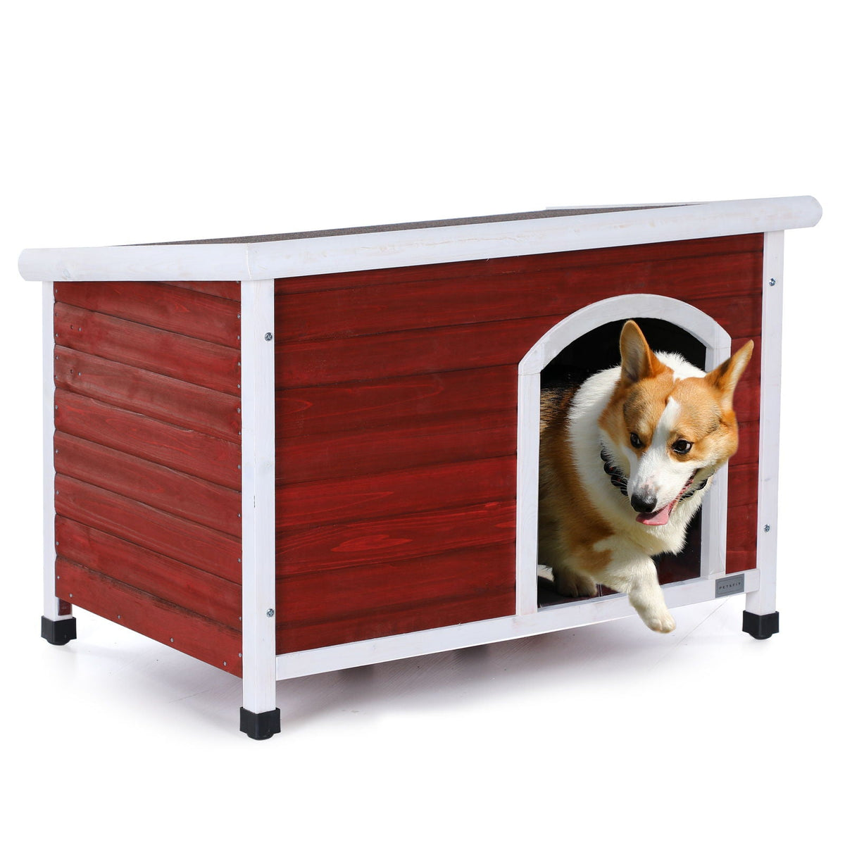 Medium Wooden Outdoor Dog House with Waterproof Roof and Elevated Floor - Dark Gray or Dark Red