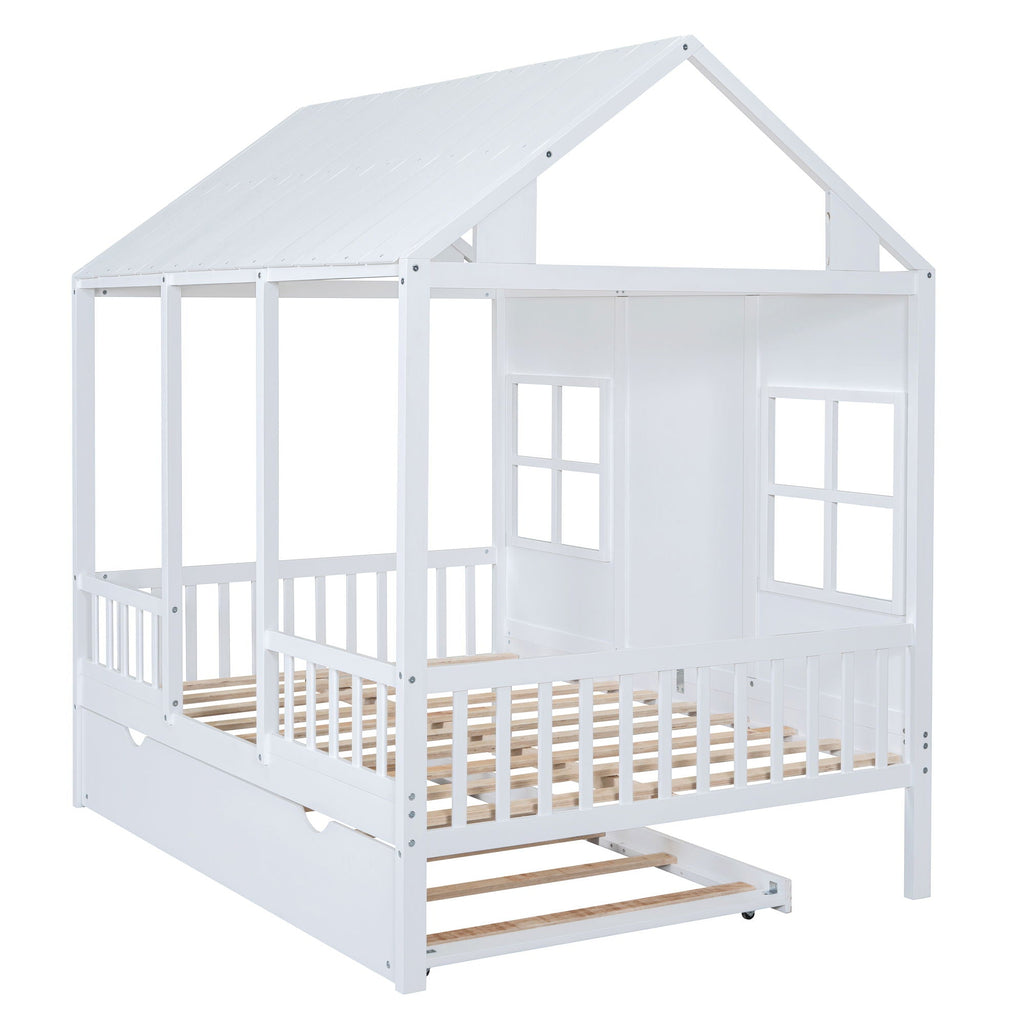 White House Bed with Trundle - Solid Pine, Full or Twin