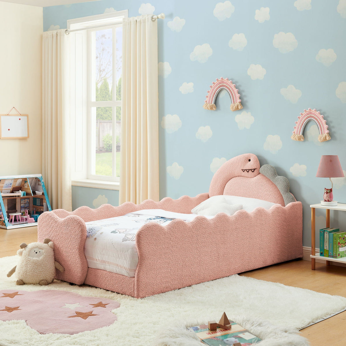 Dinosaur Shaped Toddler Bed with Safety Guardrail - Twin Upholstered Bed