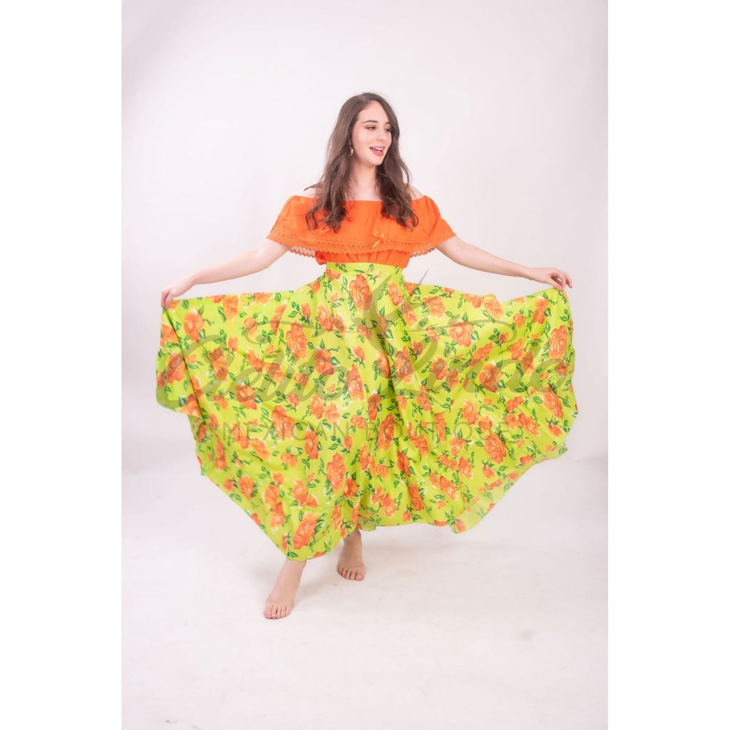 Mexican Folklorico Green Floral Skirt