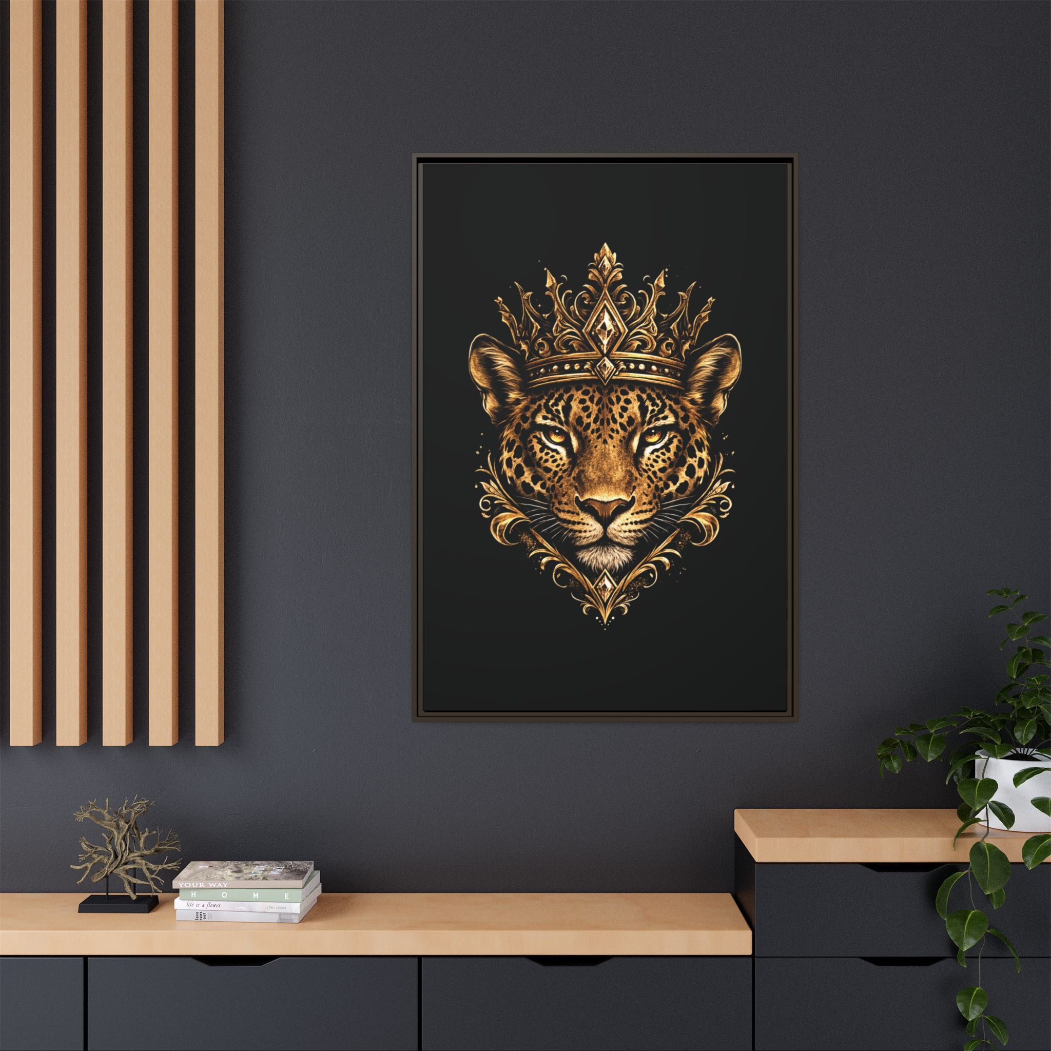 Golden Crowned Jaguar Matte Framed Canvas