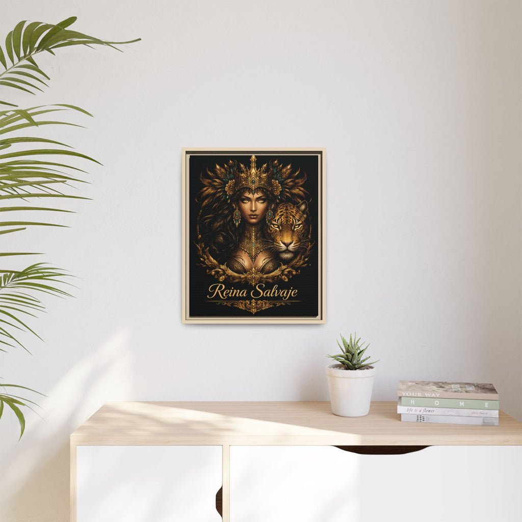 Reina Salvaje Matte Framed Canvas Art — Golden Goddess & Tiger Wall Decor