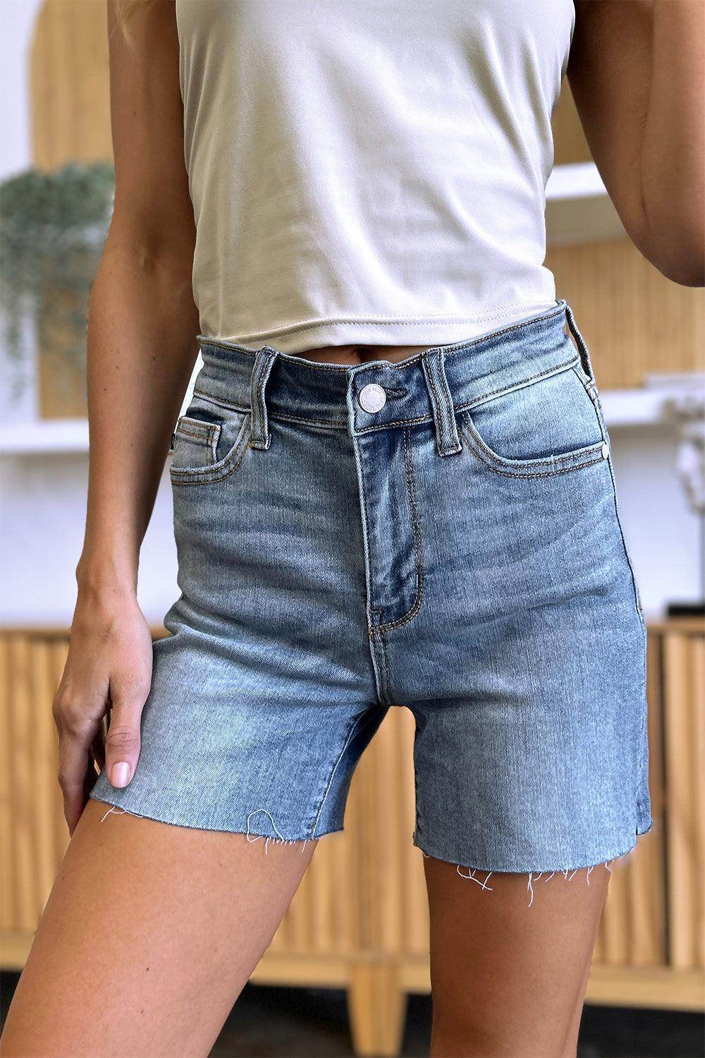 Judy Blue Full Size High Waist Raw Hem Denim Shorts for Women