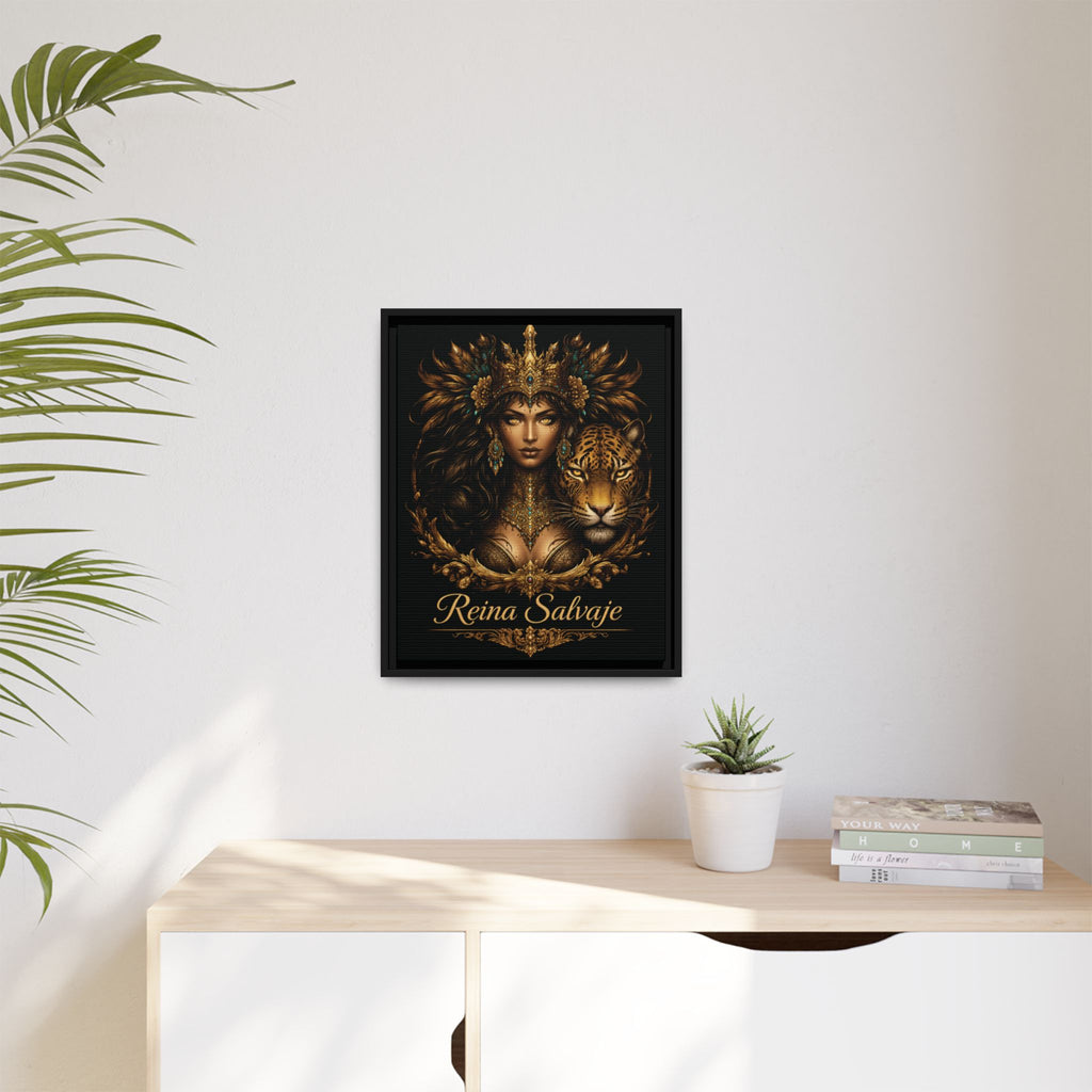Reina Salvaje Matte Framed Canvas Art — Golden Goddess & Tiger Wall Decor