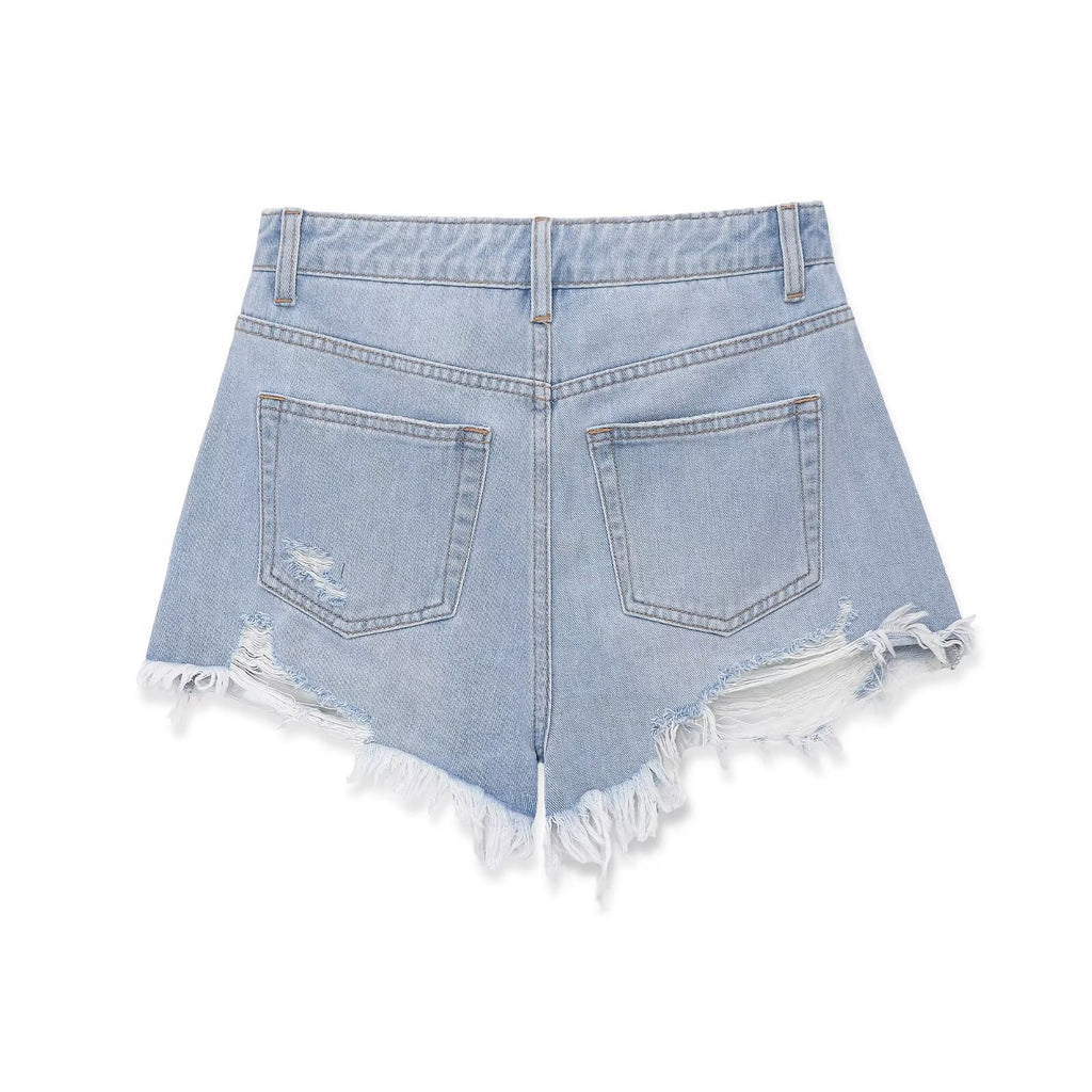 Hot girl high waisted curved edge jeans