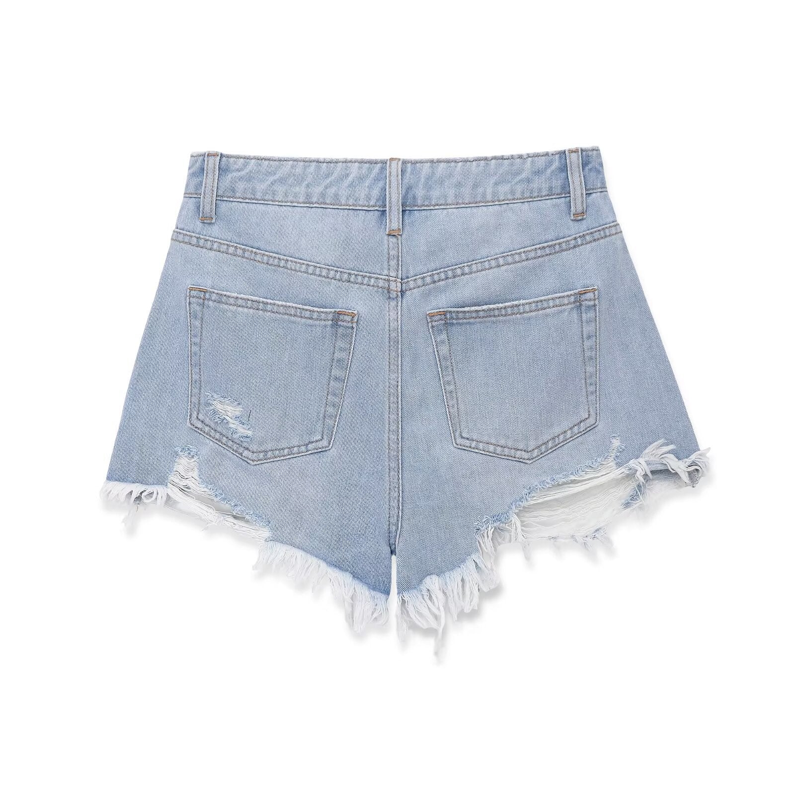 Hot girl high waisted curved edge jeans