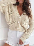 Chunky Cropped Button-Up Sweater Cardigan