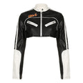 Street Motorcycle Style Letter Print PU Leather Spliced Short Jacket Workwear Casual Leather Top