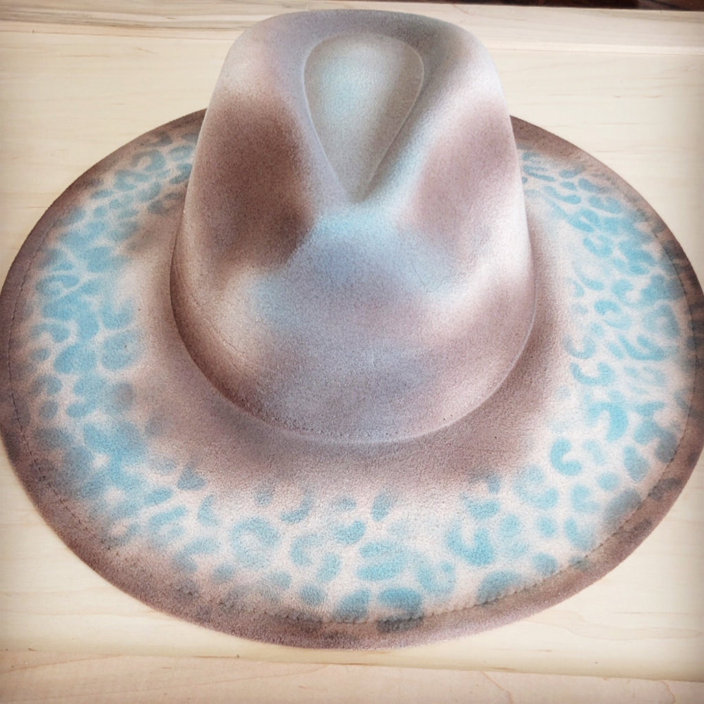 Hand-Painted Leopard Boho Western Cowgirl Hat Only-Turq leopard 986r