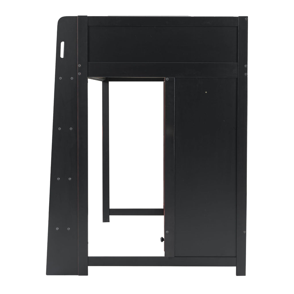 Gaming Loft Bed with Built-In Desk, Wardrobe & LED Lighting - Black