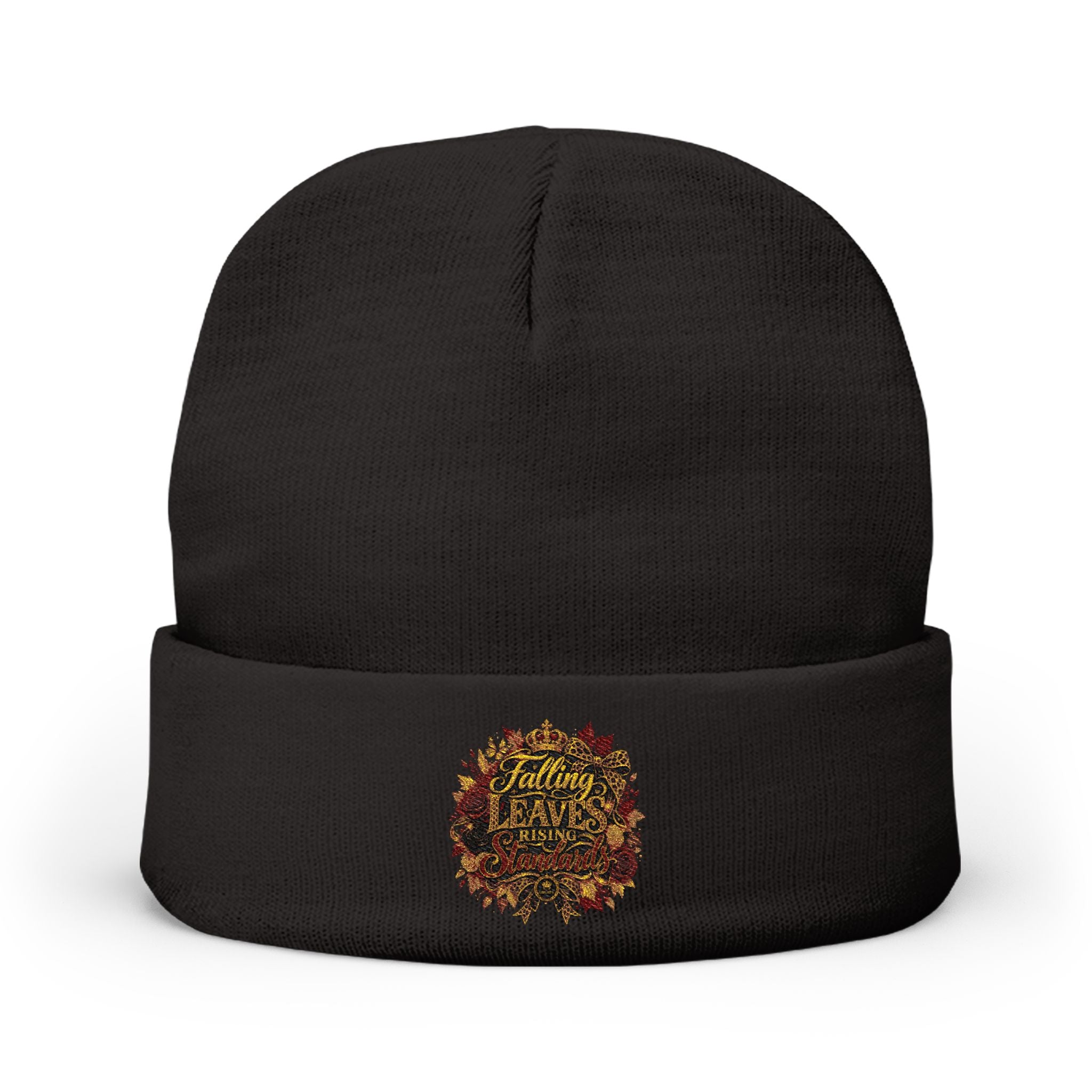 Falling Leaves, Rising Standards | Knit Beanie (Embroidery)