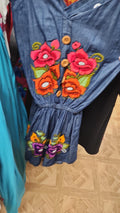 Mexican Embroidered Denim Romper