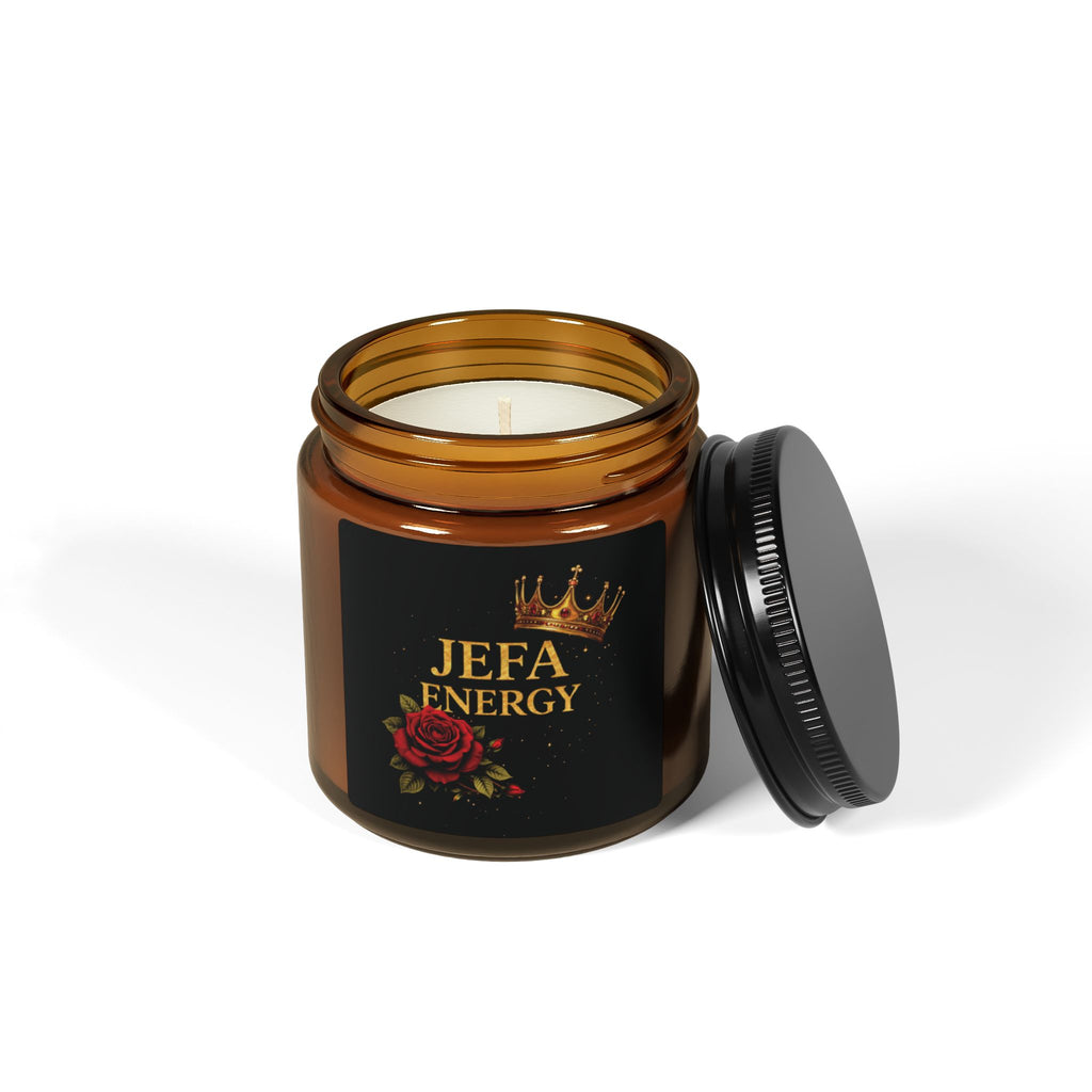Jefa Energy Soy Candle — Amber Jar Scented Candle with Rose & Crown Design