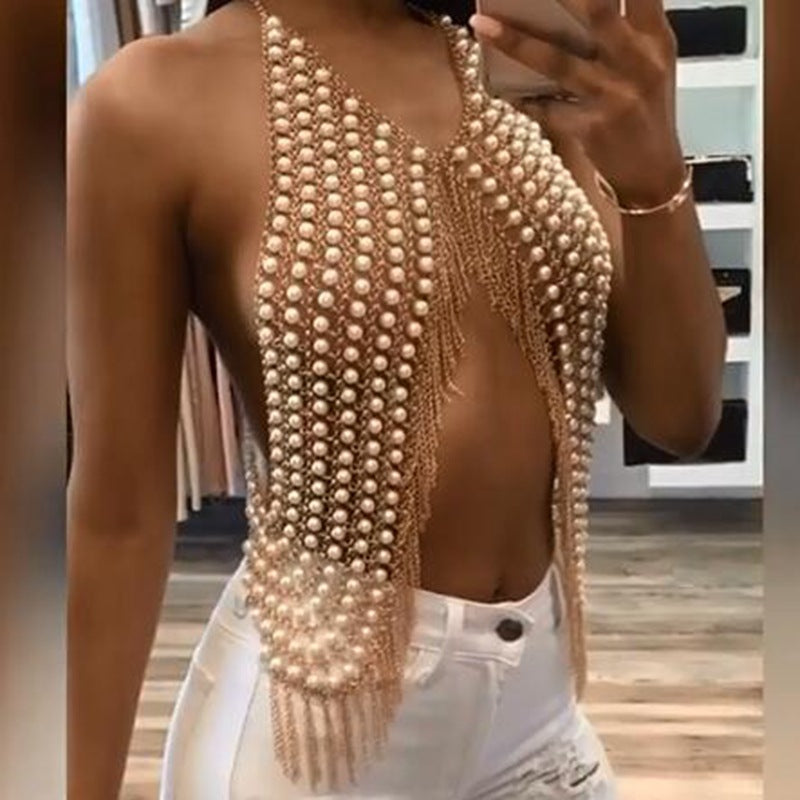 Layered Pearl Statement Body Necklace