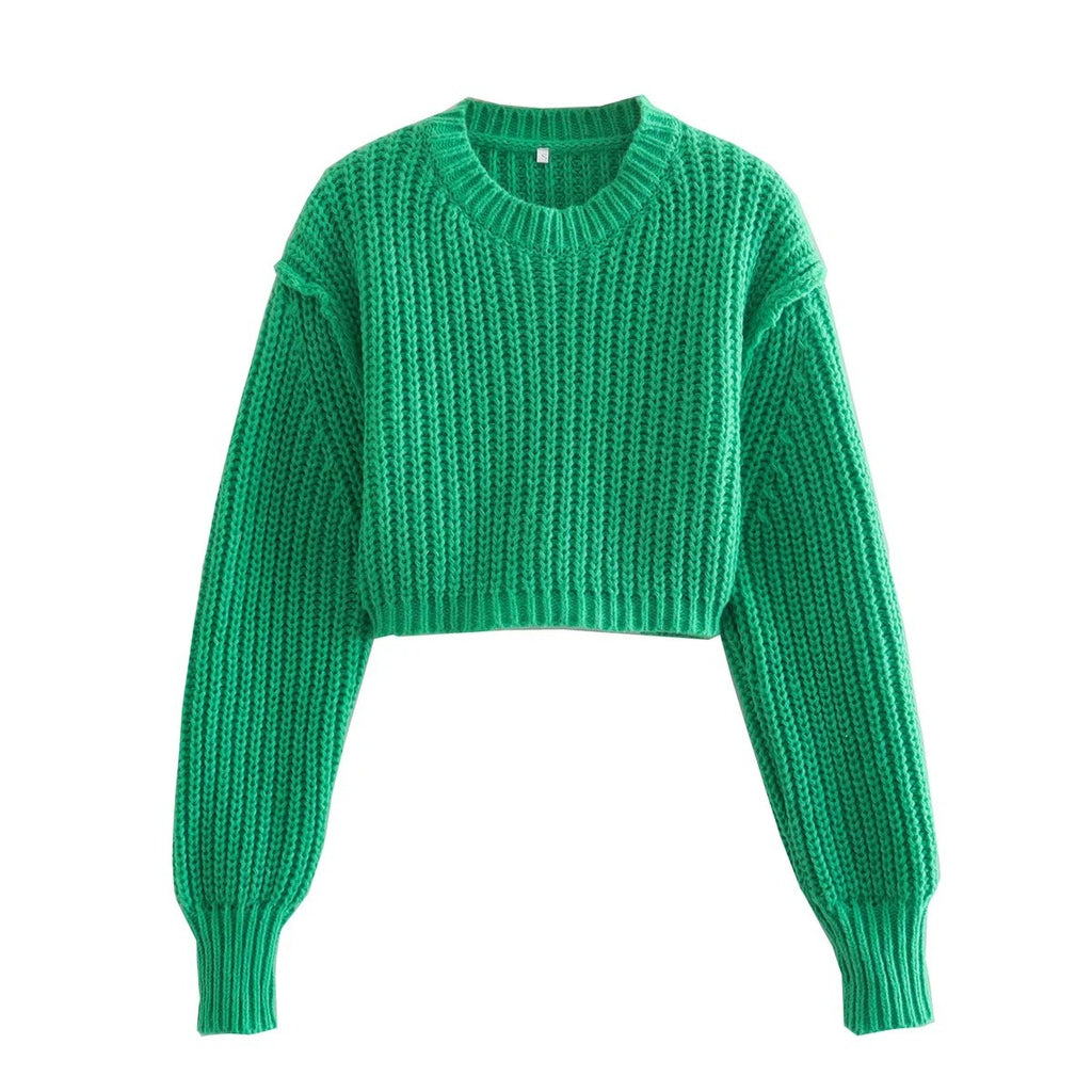 Cropped Round-Neck Knit Top