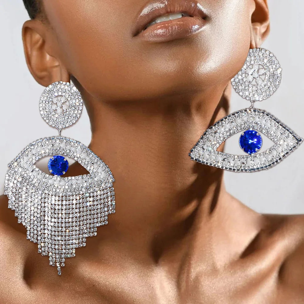 Oversized Rhinestone Evil Eye Statement Earrings