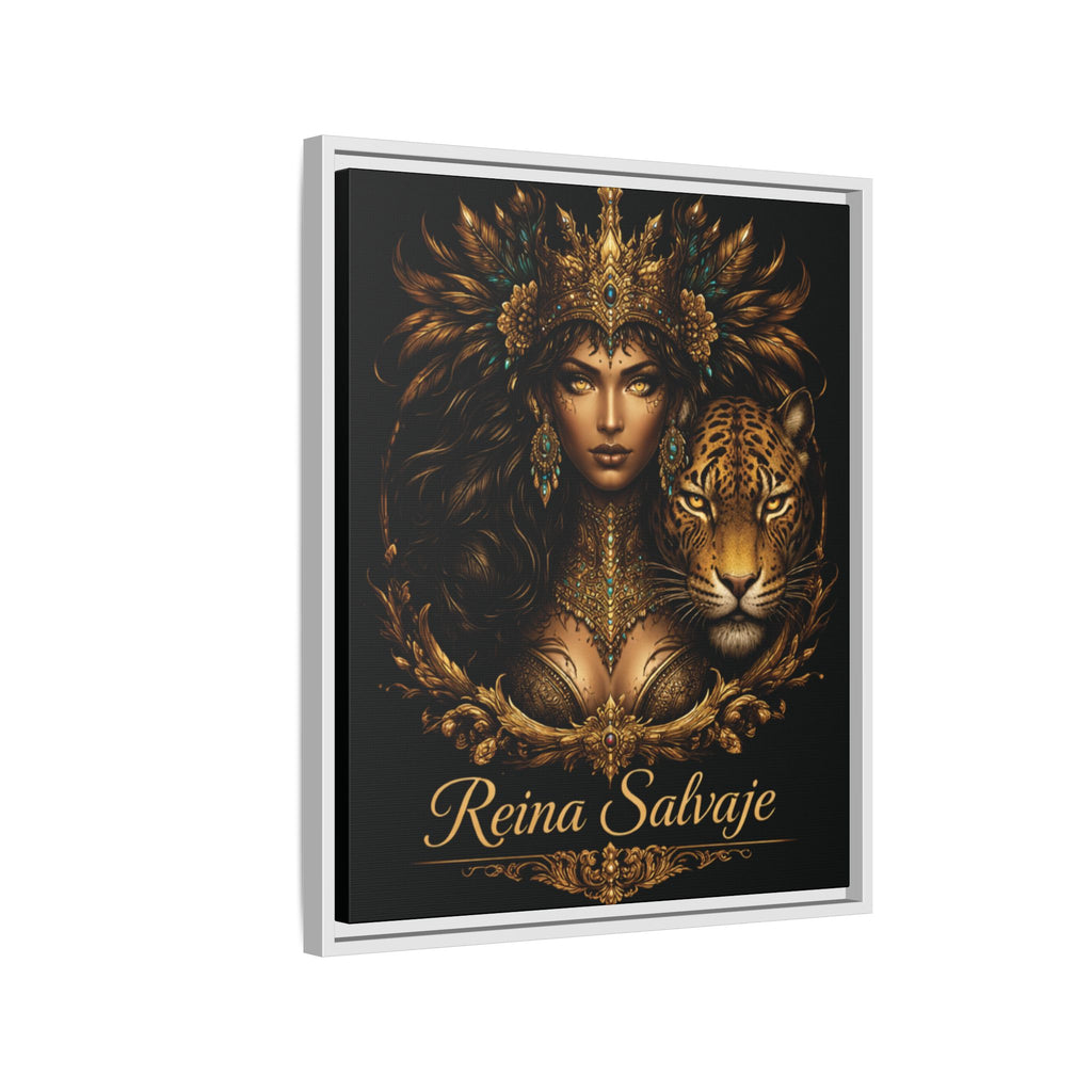 Reina Salvaje Matte Framed Canvas Art — Golden Goddess & Tiger Wall Decor
