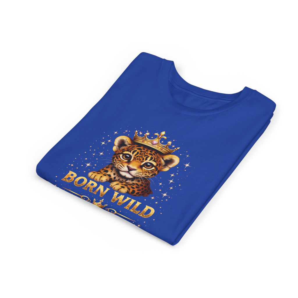 Youth Tee — "Born Wild Raised Royal" Crowned Jaguar Cub Kids T-Shirt