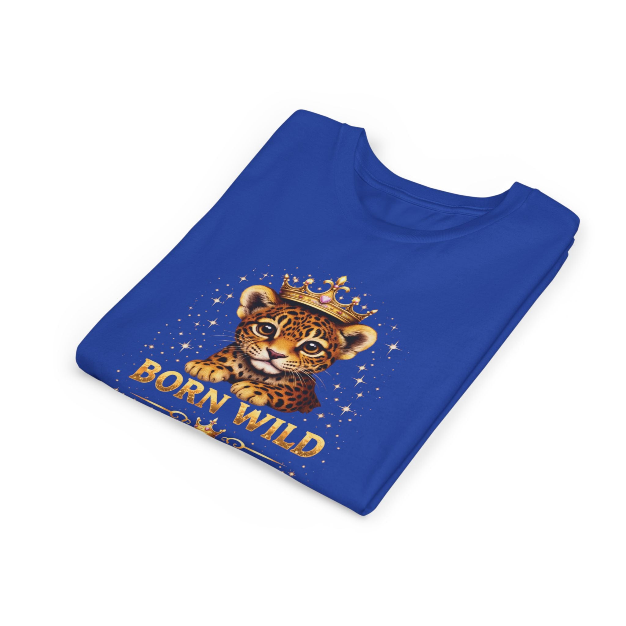 Youth Tee — "Born Wild Raised Royal" Crowned Jaguar Cub Kids T-Shirt