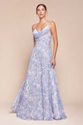 Ladivine 7444 Dress A-Line Soft Satin Print Dress