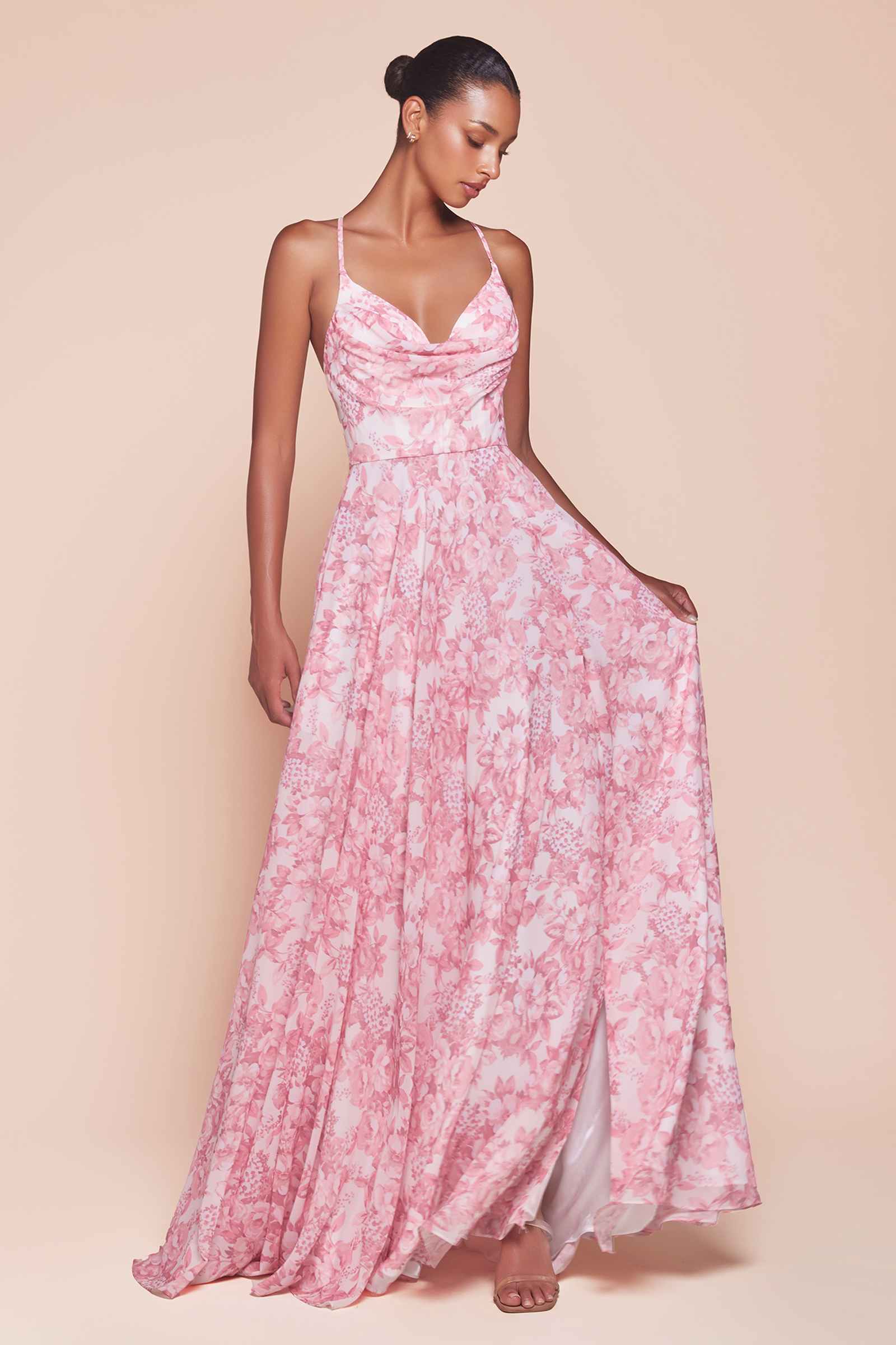 Ladivine 7444 Dress A-Line Soft Satin Print Dress