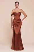 Ladivine 7448 Dress Long One Shoulder Satin Corset Gown