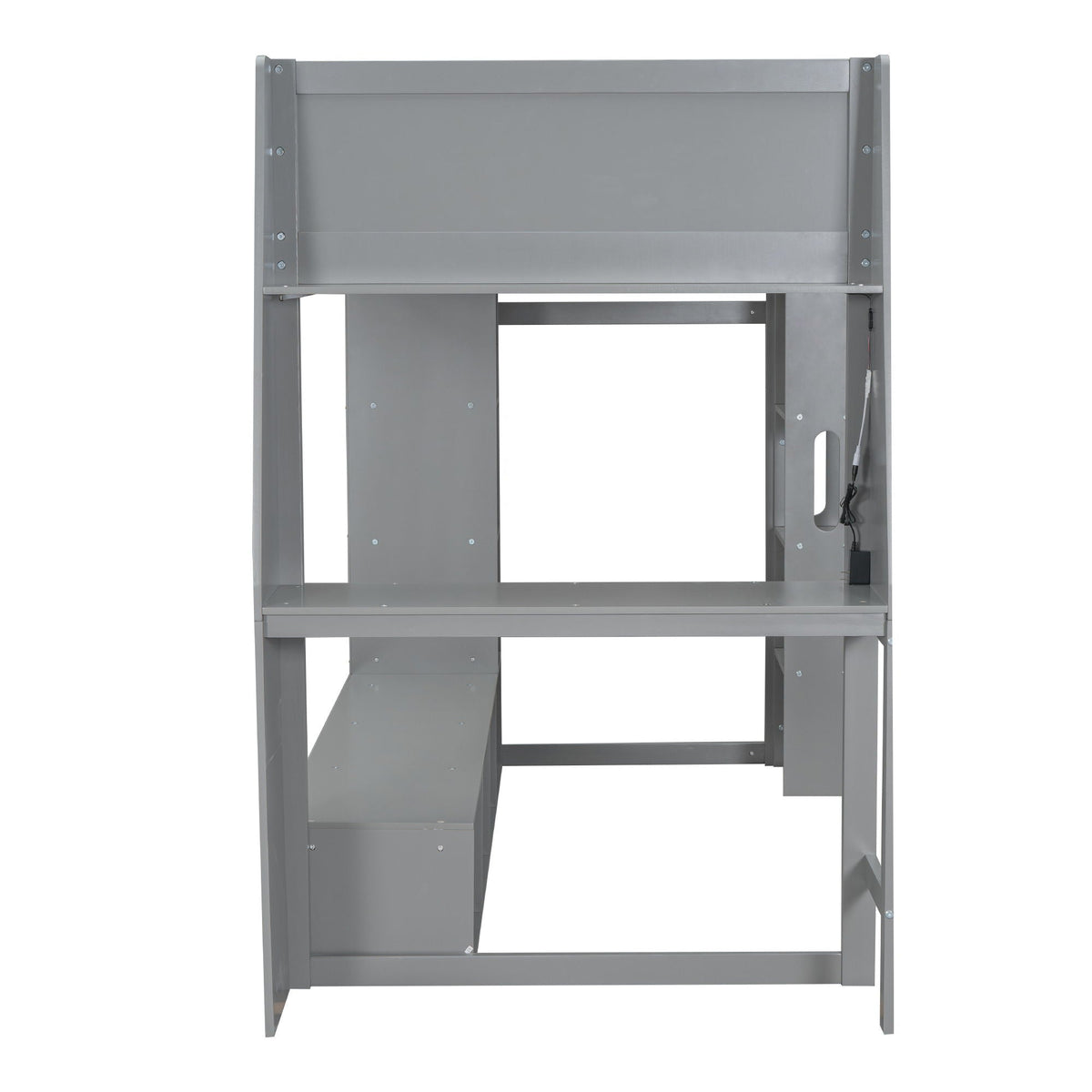 Gaming Loft Bed with Desk and Storage Shelves – LED Lighting – Black or Dark Gray