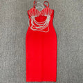 Beaded Chain Cutout Bandage Midi Dress