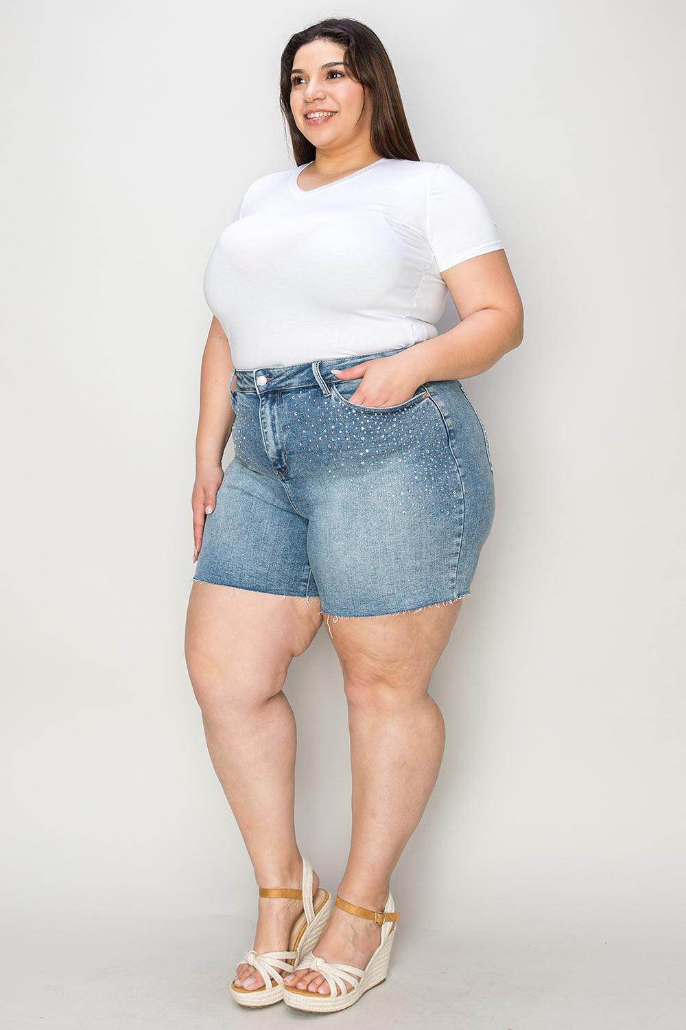 Judy Blue Full Size High Waist Rhinestone Denim Shorts