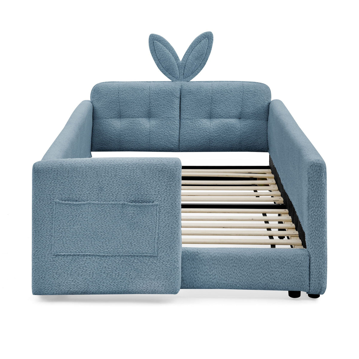 Cute Rabbit Ear Upholstered Platform Bed Frame with Safety Rail - Multiple Colors