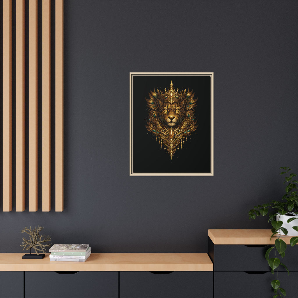Golden Crowned Jaguar Canvas Art — Gold Crowned Lion Matte Framed Print