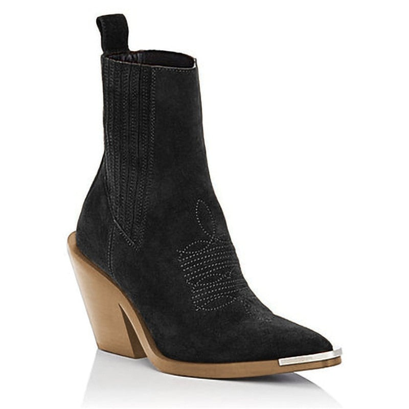 Pointed-Toe Suede Wedge Ankle Boots