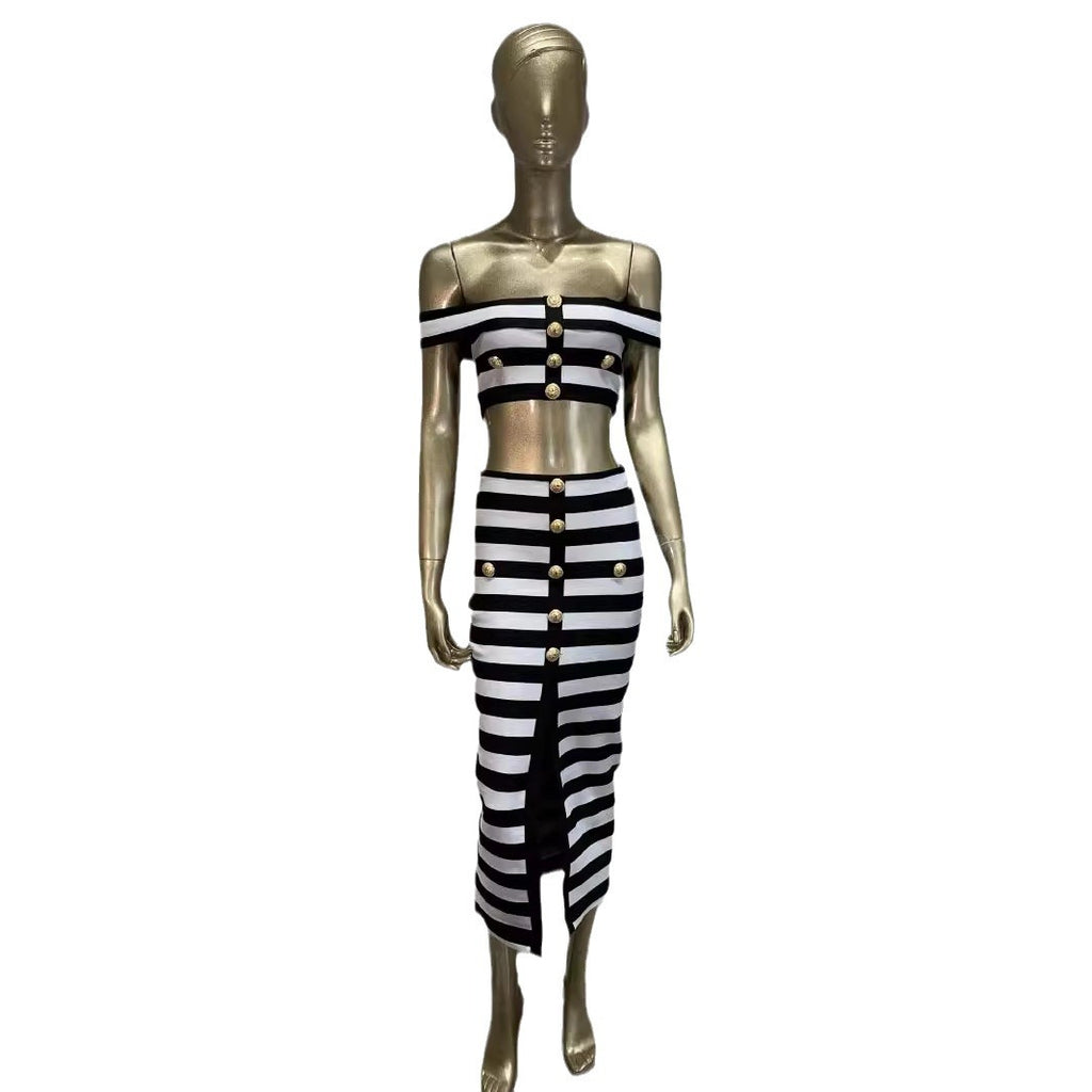 Zebra Off-Shoulder Two-Piece Skirt Set