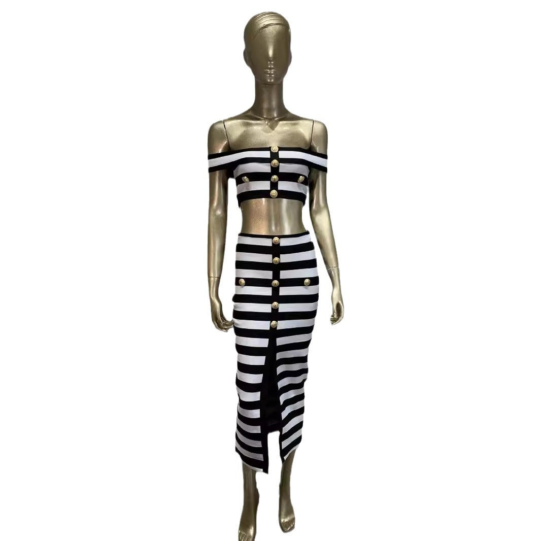 Zebra Off-Shoulder Two-Piece Skirt Set